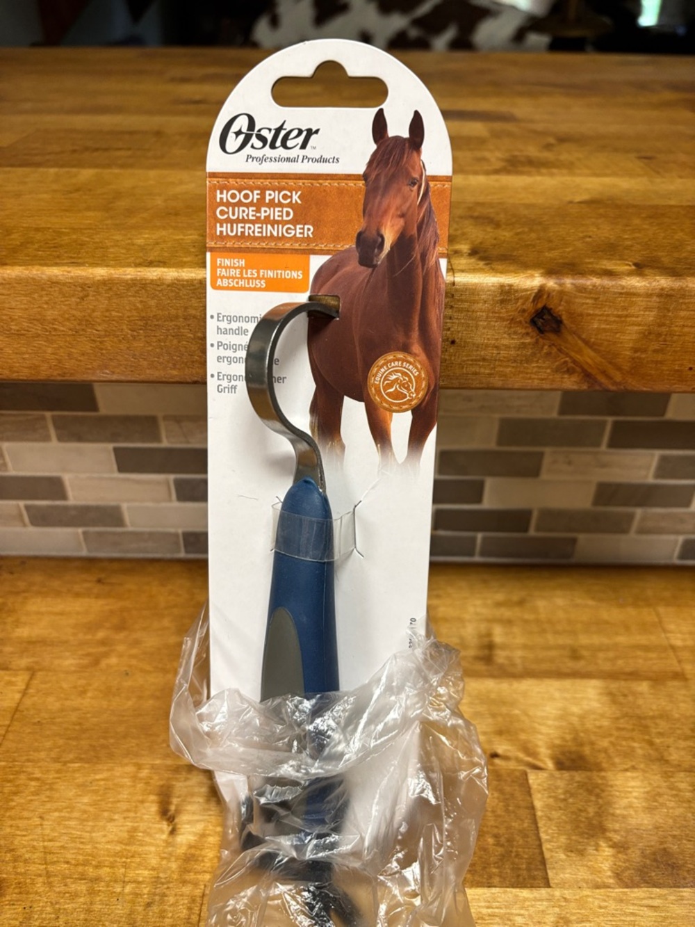 Oster Blue and Gray Hoof Pick with Curved Metal Hook  NWT